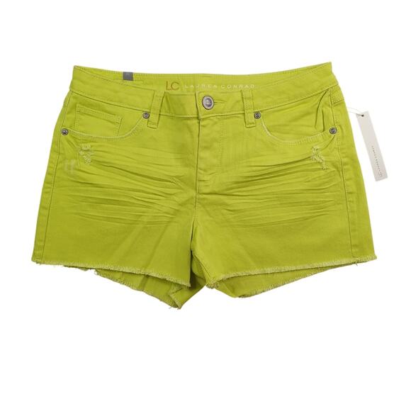 Lauren Conrad Cutoff Denim Jean Shorts Women Sz 10 Lime 3" Mid Rise Distressed - Picture 1 of 11
